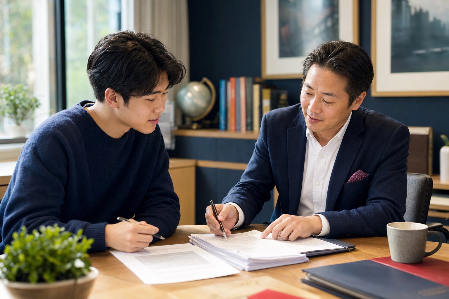 学生与顾问一起梳理留学申请材料